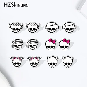 2024 할로윈 패션 두개골 아크릴 수지 스터드 이어링 에폭시 수제 보석 선물 친구 크리스마스 이어링 전 8 최고의 판매 악몽 -11