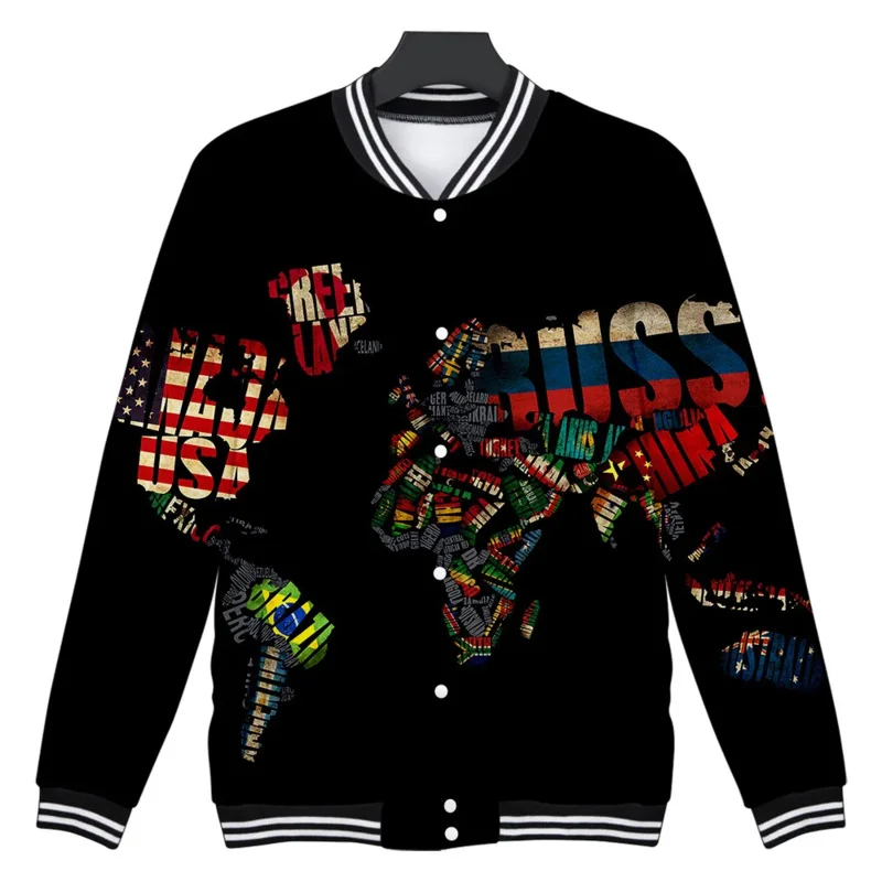 World map 3D print zip up baseball jacket men bomber jacket outerwear streetwear hip hop baseball uniform casual tracksuit oi786