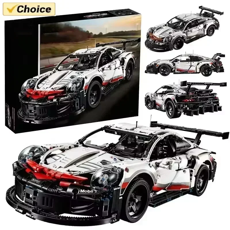 1580+Pcs 1:10 Assembled Building Blocks Compatible 42096 Electric Sports Car Model Remote Control with Lights DIY Birthday Gifts