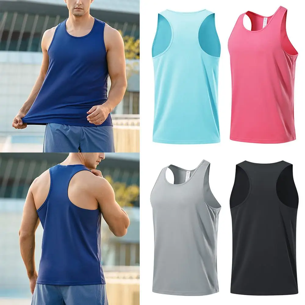 

Men's Sleeveless Sports T-Shirt Quick Drying Breathable Tank Top For Running Training Marathon Fitness Vest Solid Color Tops New