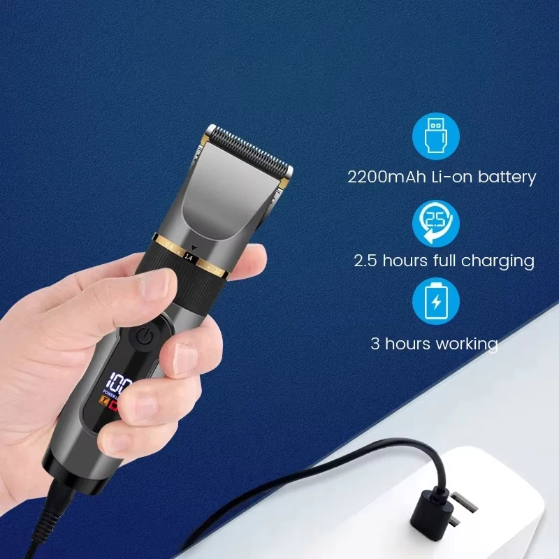 Professional Hair Clipper Rechargeable Electric Trimmer For Men Beard Kids Barber Cutting Machine Haircut LED Screen Waterproof view 5