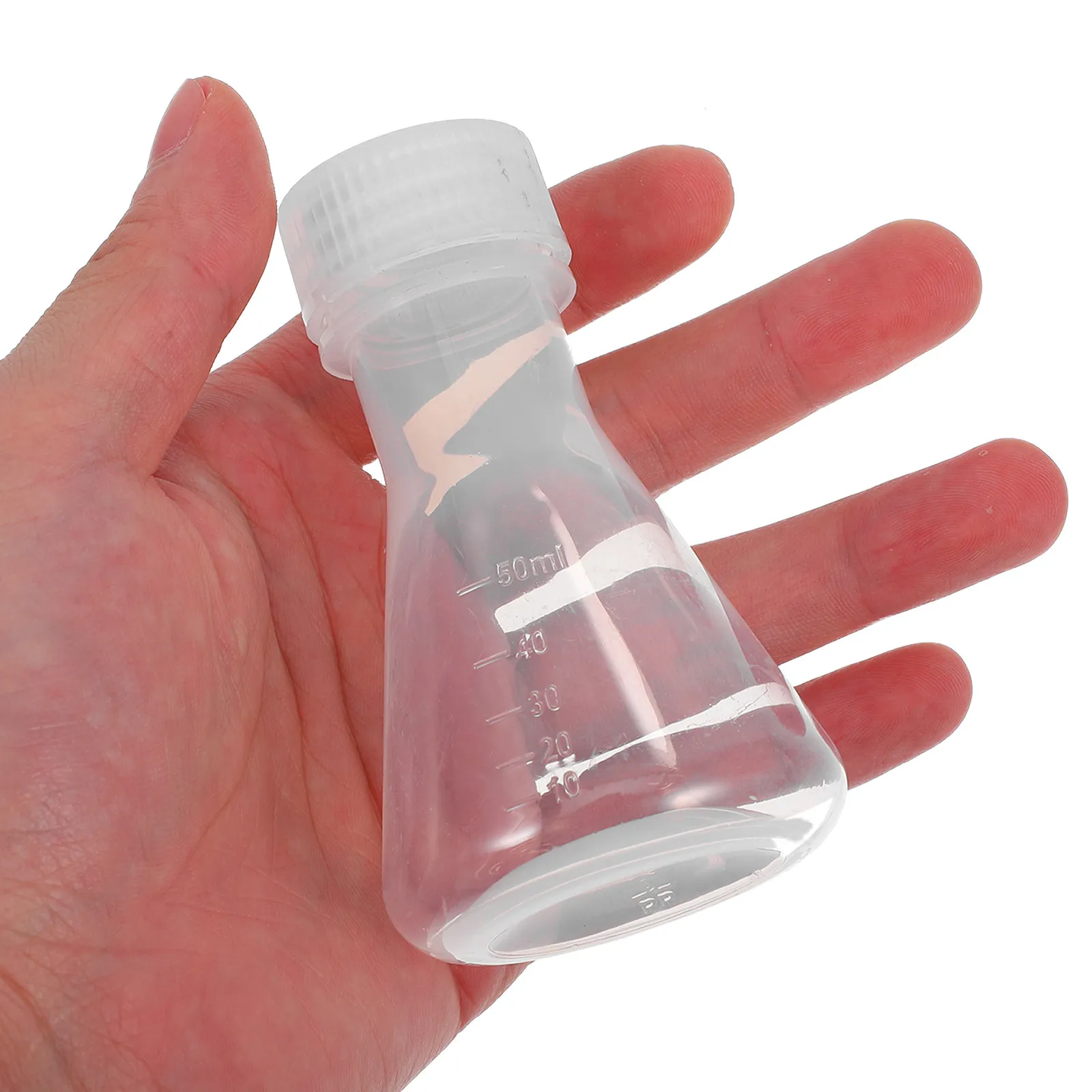5Pcs Conical Flasks Plastic Chemistry Lab Erlenmeyer Flat Bottom Lid Stopper Experiment Set Transparent Science Container