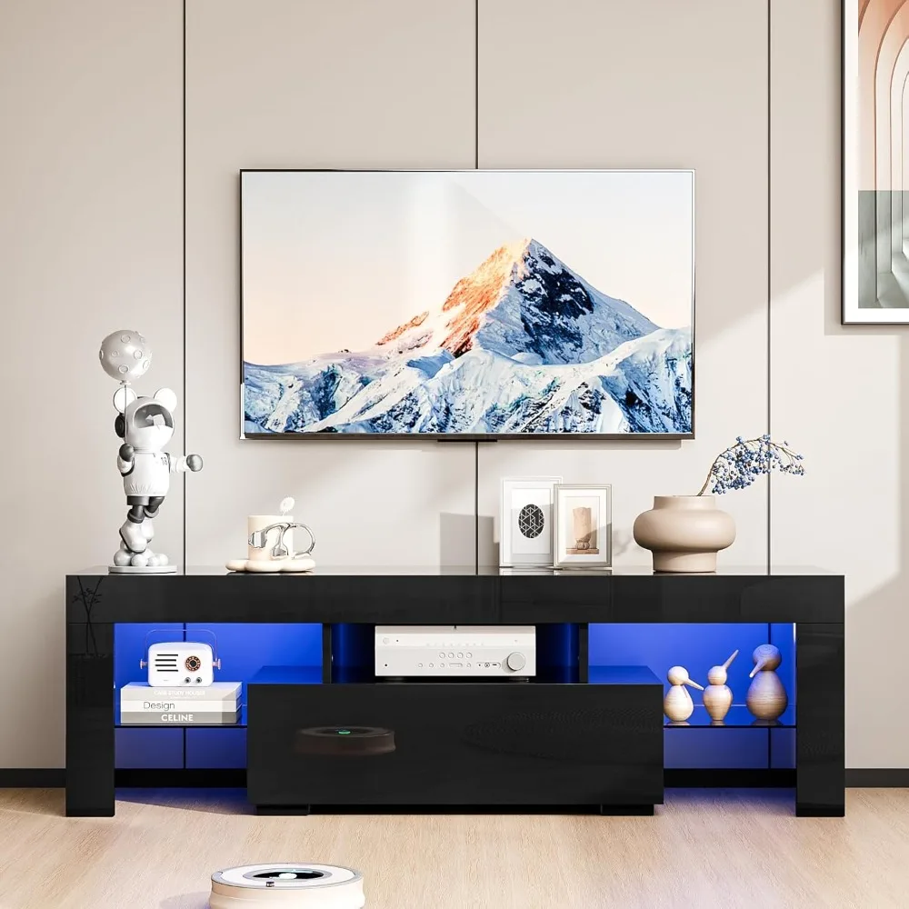 

TV Cabinet, 51" Modern Entertainment Center with LED Lights and Storage for 40/43/50/55" TVs