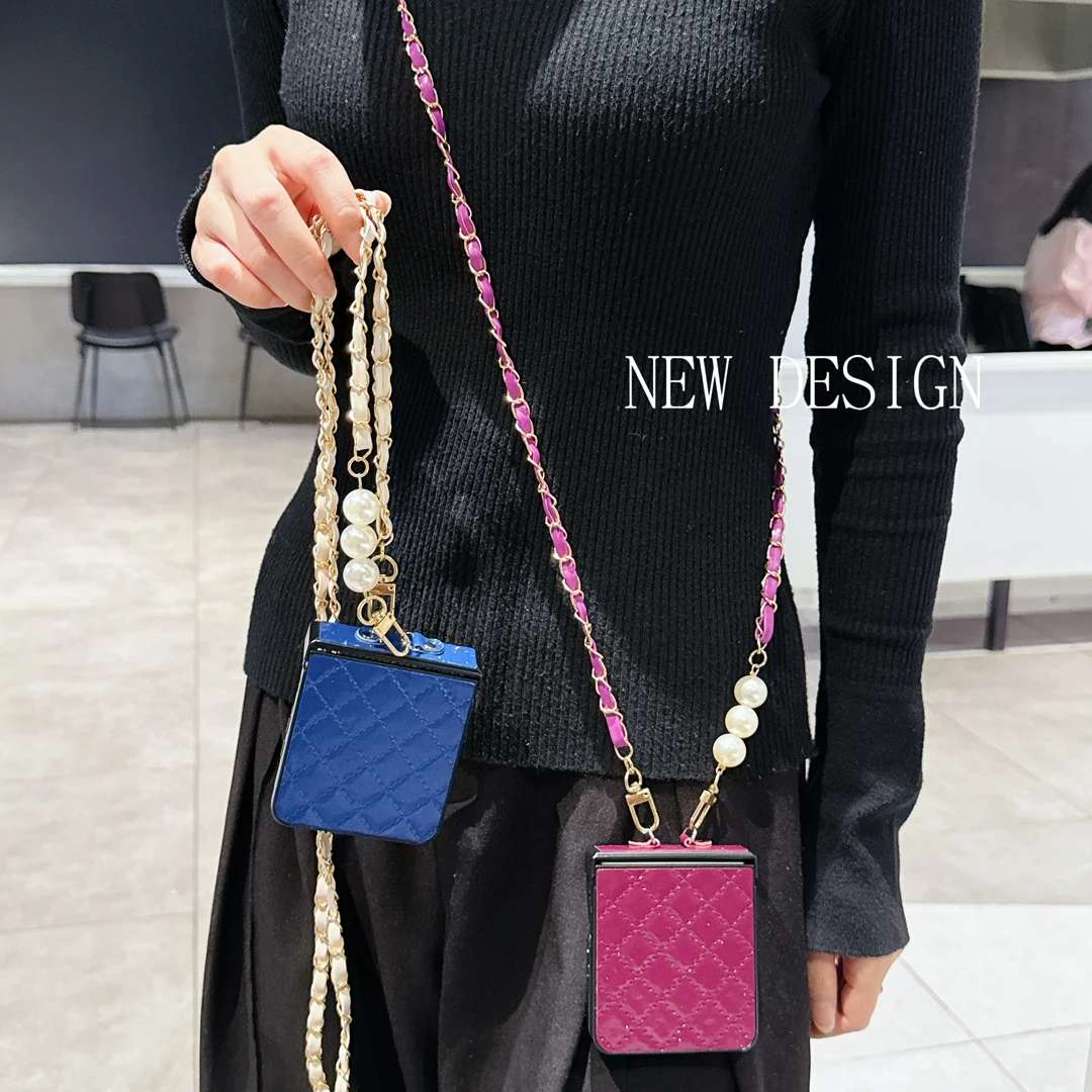 

Crossbody Chain Grid Leather Case for Samsung Galaxy Z Flip7 flip5 Flip6 Phone Cover Samsung Z Flip 4 Z Flip 5 Z Flip 6 Z Flip 7