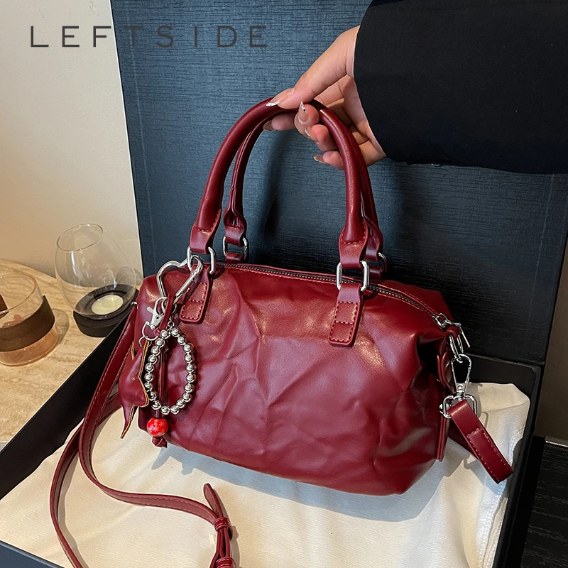 

LEFTSIDE Small PU Leather Silver Shoulder Bags for Women 2025 New Trend Crossbody Bag Females ​Bucket Bags Handbags and Purses