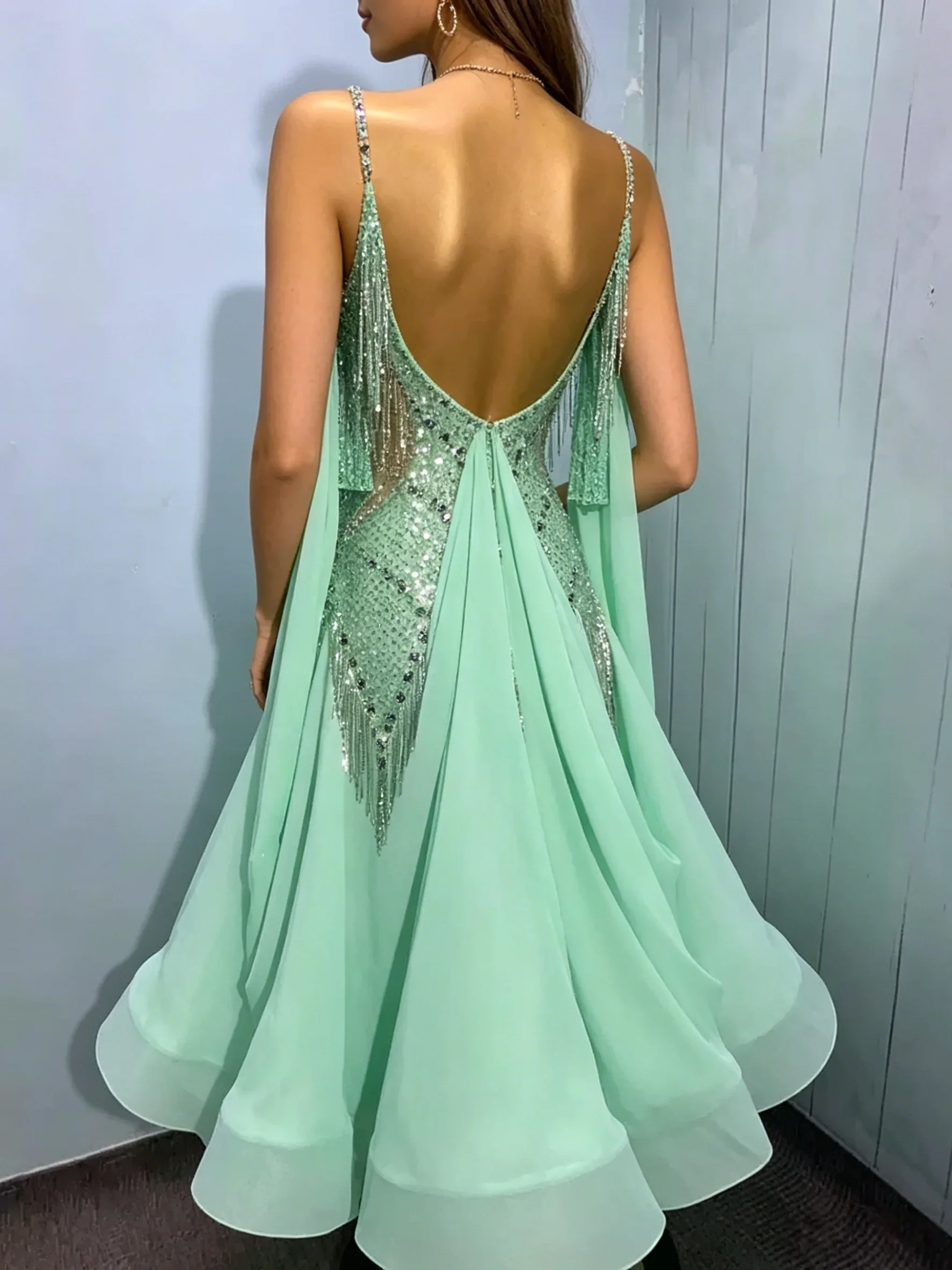 Customized Chiffon Dance Competition Skirt for Modern Dance, Waltz Performance Costume, Ballroom Dance,