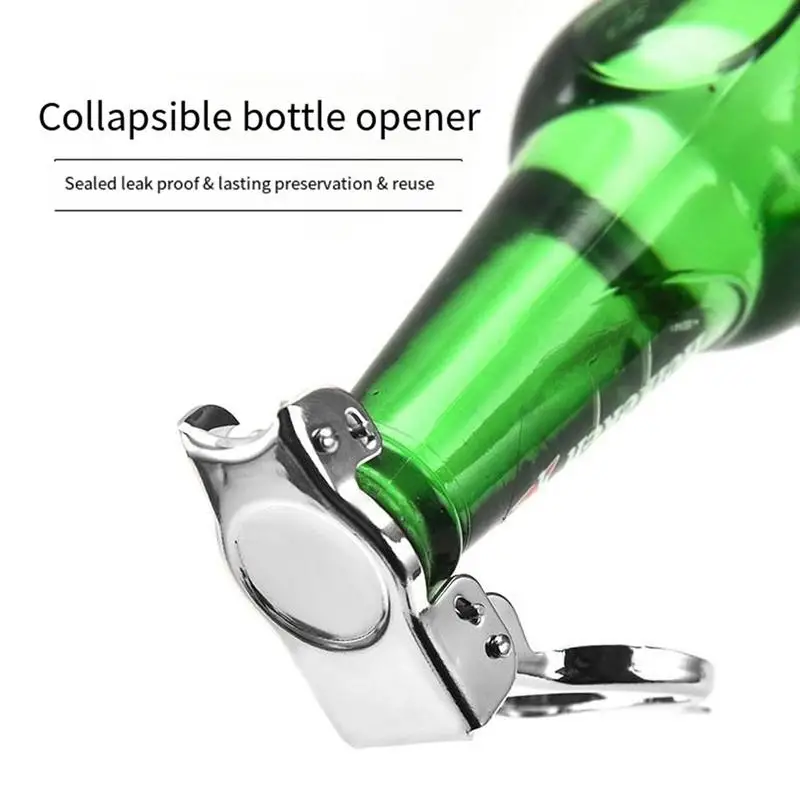 2 In 1 Wine Bottle Resealer Foldable Stainless Steel Sealer for Beer Bottle Lightweight Multifunctional Portable Bottle opener