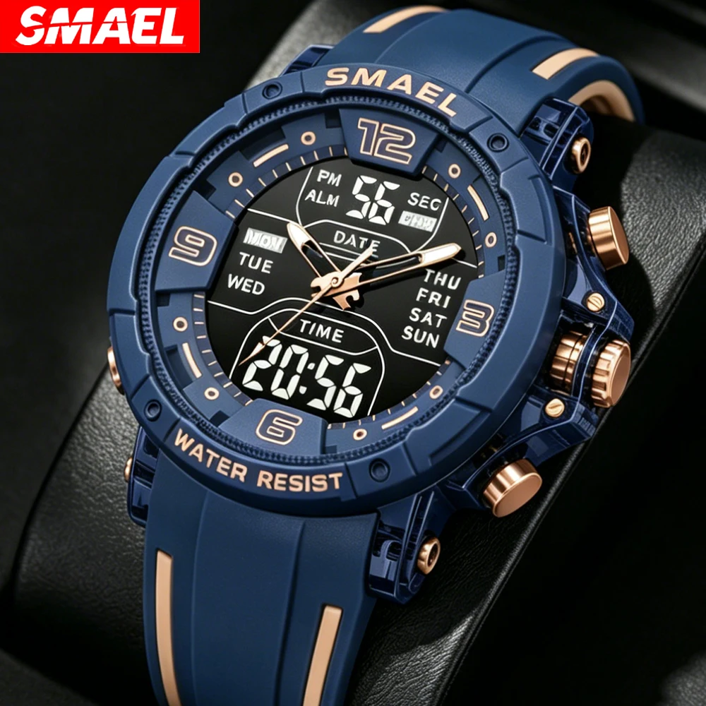 

SMAEL Luxury Men's Outdoor Military Wristwatch 50M Waterproof LED Backlight Watch Men Shockproof Alarm Stopwatch Chronograph