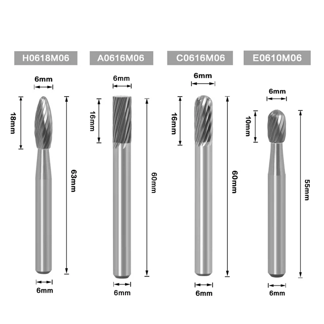 6MM Metal Drawing Tungsten Carbide Milling Cutter Rotary Tool Burr CNC Engraving Abrasive Tools Metalworking Milling Polishing