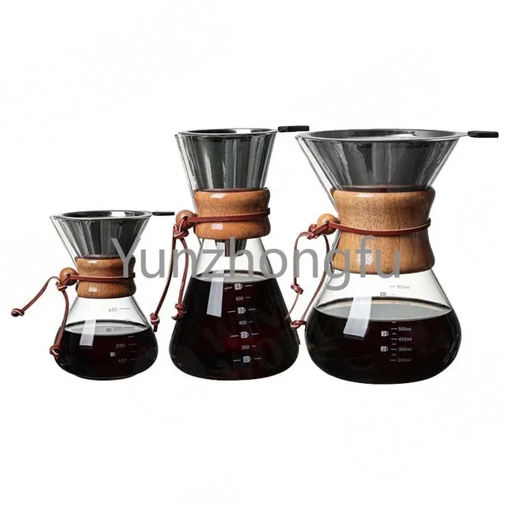 600ml Pour Over Coffee Maker Set with Reusable Stainless Steel Drip Filter,Glass Iced Coffee Brewer Pot with Permanent Filter