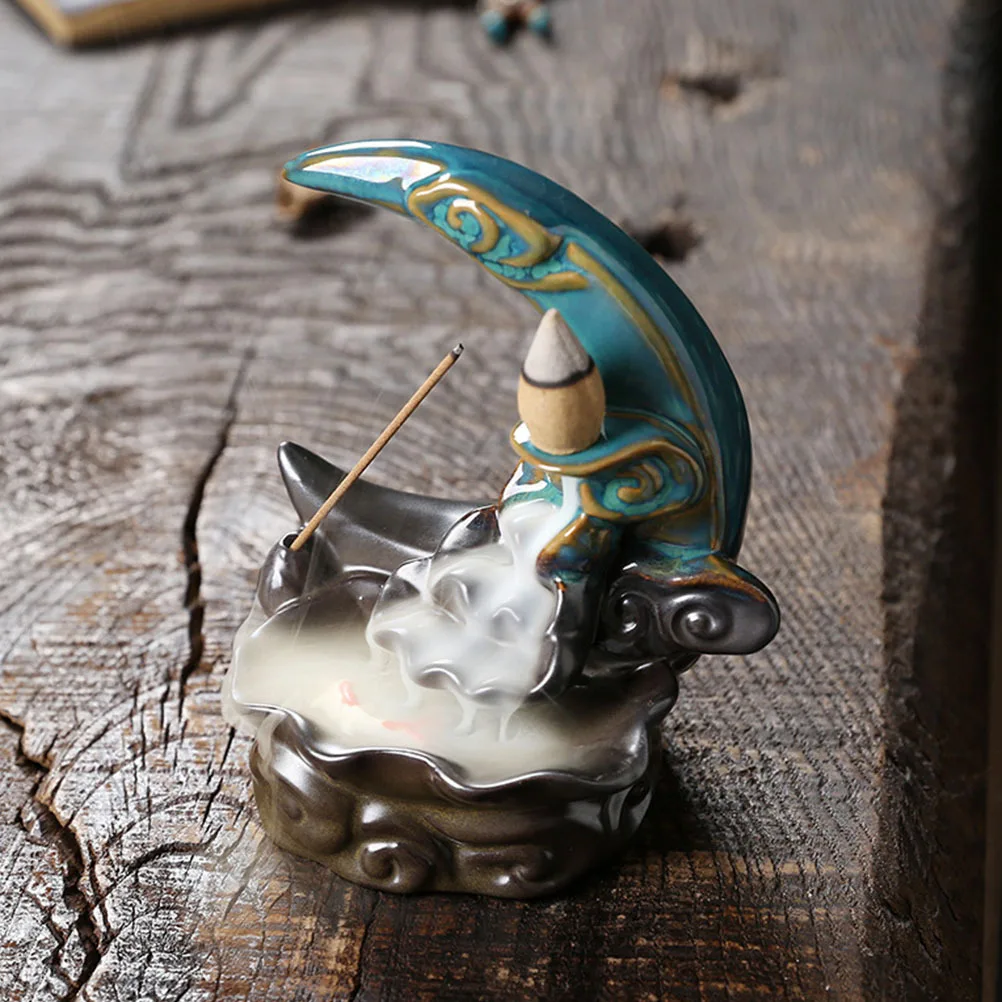 

1 set Ceramic Moon Incense Holder Backflow Burner Desktop Censer For Decorative Home Relaxation