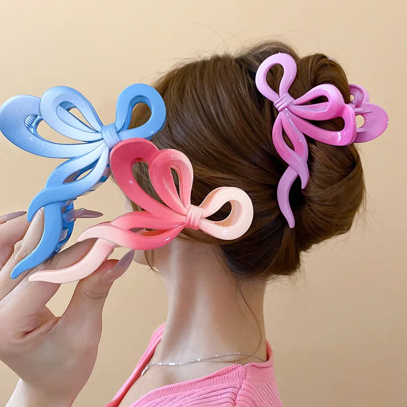 Gradient Butterfly Flower Hair Clip Female Summer Vacation Beach Sweet Acrylic Hairpins Women\'s Trendy Headwear Hair Accessories