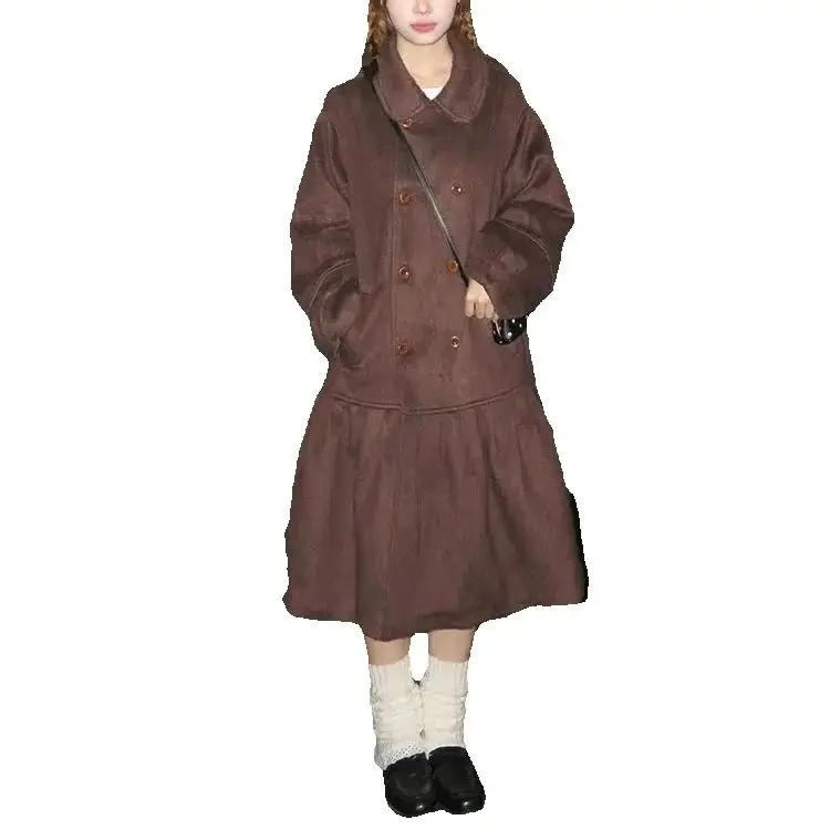 

Japan New Winter High-End Temperament Double-Breasted Woolen Coat Women'S Literary Retro Atmosphere Mid-Length Coat