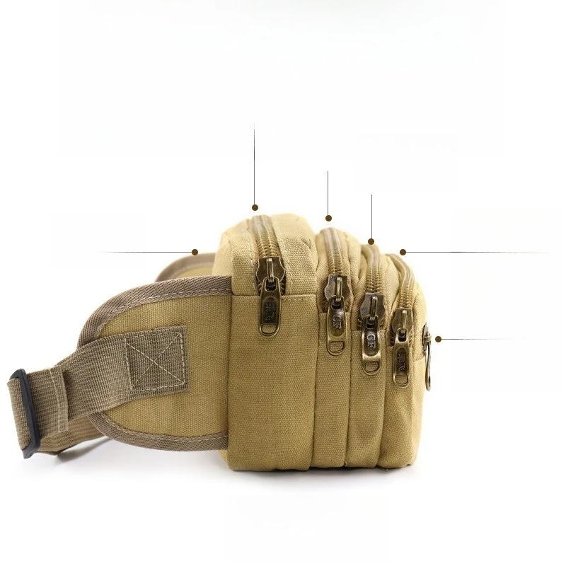 Unisex Canvas Multifunctional Waist Chest Bag Large Capacity for Outdoor Business with Multi-Pockets Money Collection
