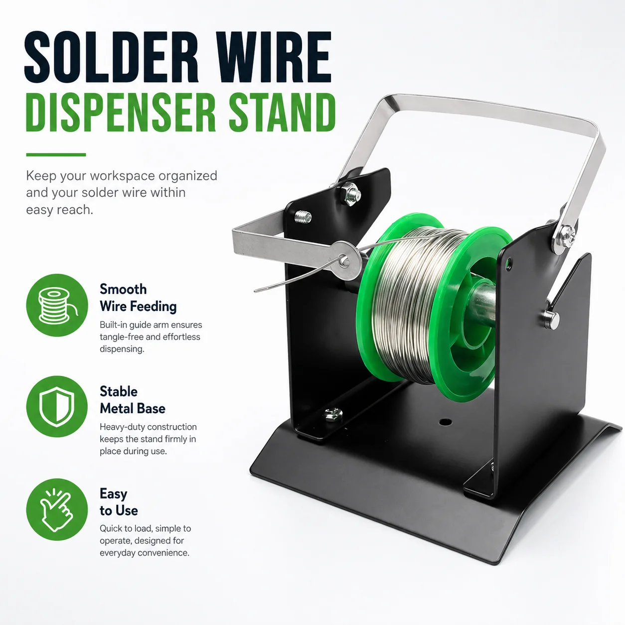 

Compact Solder Wire Spool Dispenser Holder, Adjustable Metal Reel Stand For Workbench, Welding Wire Organizer Tool