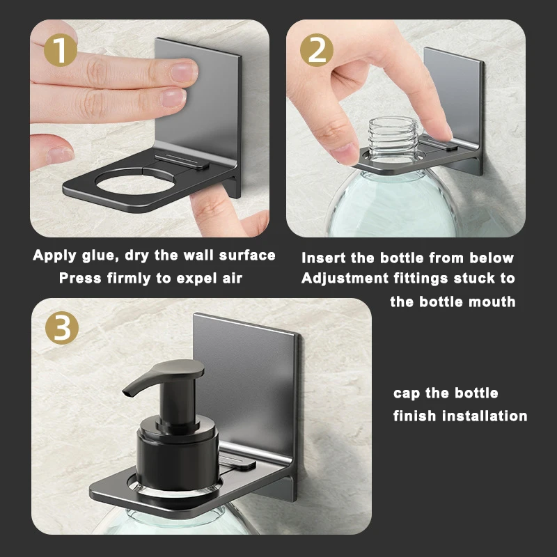 Shower Gel Bottle Rack Space Aluminum Adjustable Shampoo Hanger Hooks No Drill Wall Mounted Universal Soap Dispenser Holder Rack