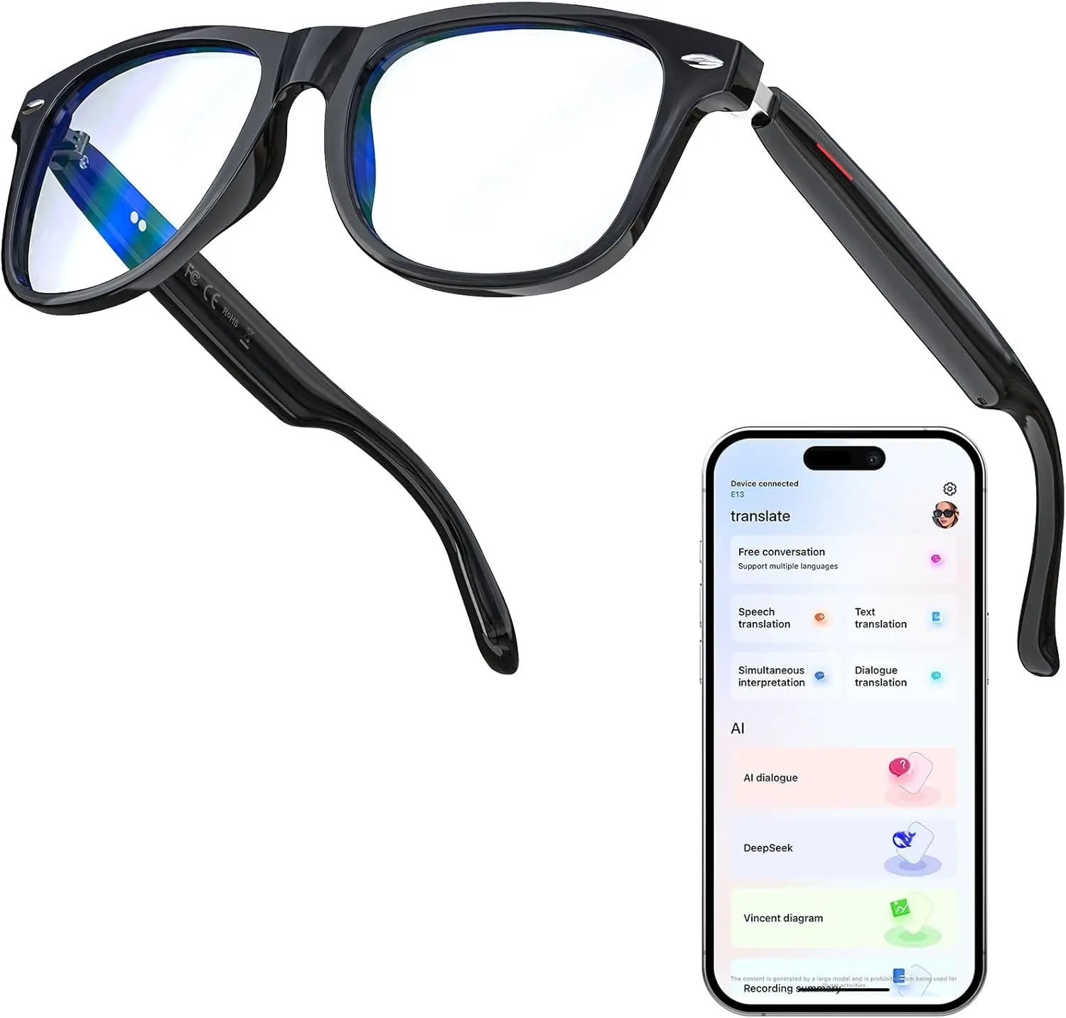 

Умные AI-очки с автоматическим включением, Bluetooth, защитой от синего света и шумоподавлением для звонков, для мужчин и женщин