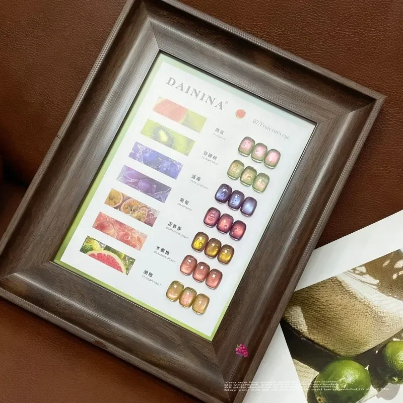 과일 바구니 유리 구슬로 설정된 과일 화이트닝 젤 폴란드어 고양이 눈 7 색 및 1 골판지 살롱 전문 네일 아트 키트 ​