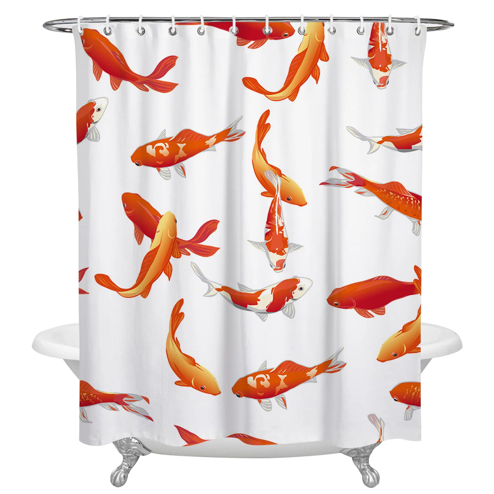 Fish Koi Waterproof Shower Curtain Bathroom Fabric Polyester Shower Curtains Bath Decor Curtain