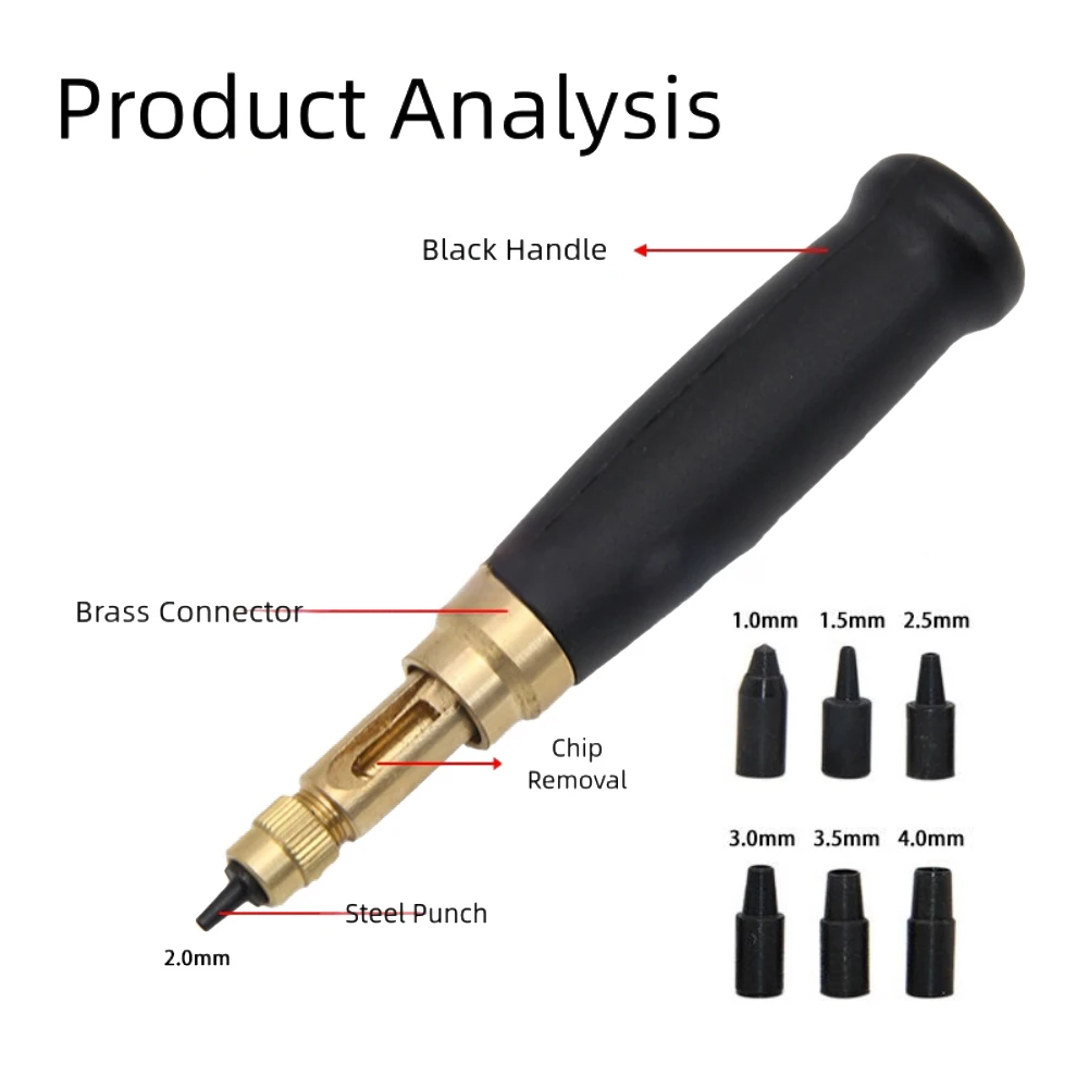 Perfurador de vários tamanhos com 7 pontas de 0,0 mm a 4 mm para artesanato em couro e perfuração de cinto de metal com remoção eficiente de viros