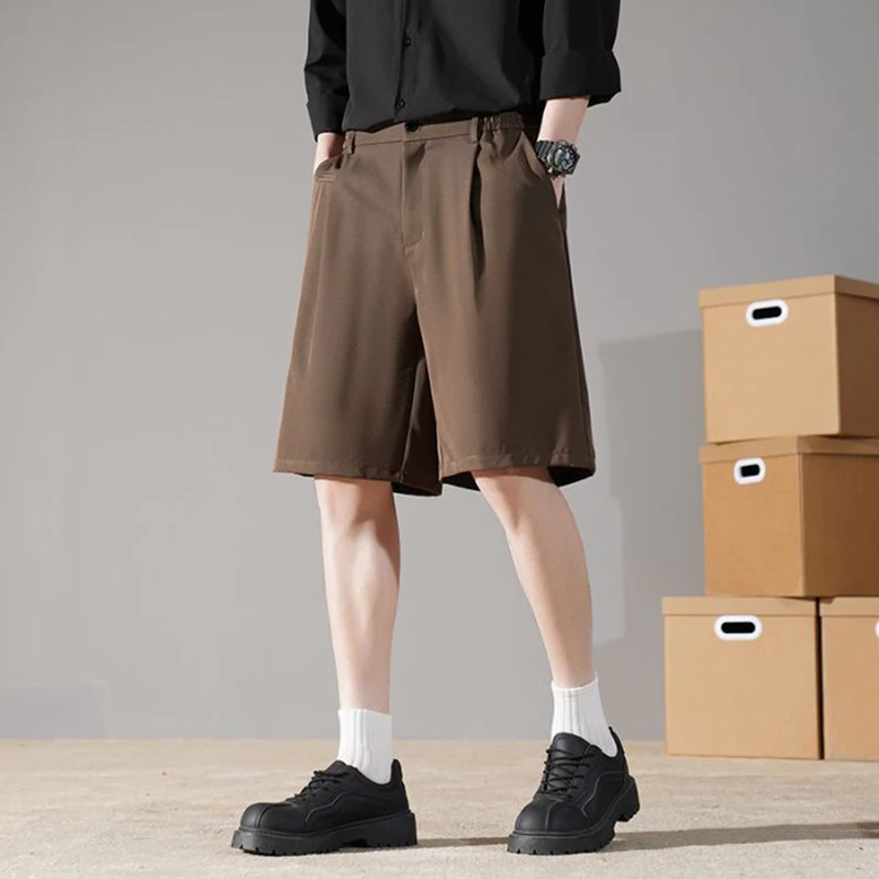 

Мужские модные шорты-кюлоты в уличном стиле, легкие, из ледяного шелка, с эластичным поясом на шнурке, повседневные спортивные брюки