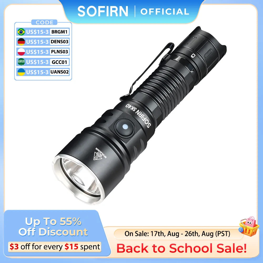 Sofirn SK40 3200 lm leistungsstarke taktische Taschenlampe SFT70 LED-Licht 21700 USB C wiederaufladbar Fern 580 m EDC-Taschenlampe IP68-Lampe
