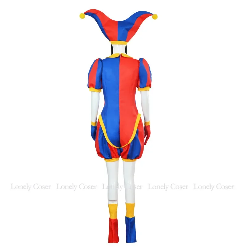 Pomni cosplay traje o incrível uniforme de circo digital chapéu sapatos capa luvas dos desenhos animados bodysuit para criança adulto ragatha jax caine