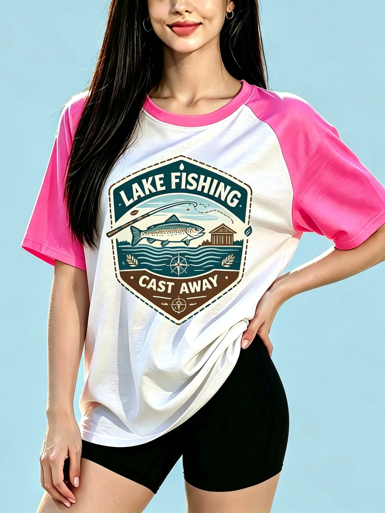 Women's Grey-White Raglan T-Shirt 'Go outside Explore Slowly' Bold Letter Print Loose Casual Tee for Comfortable Wear