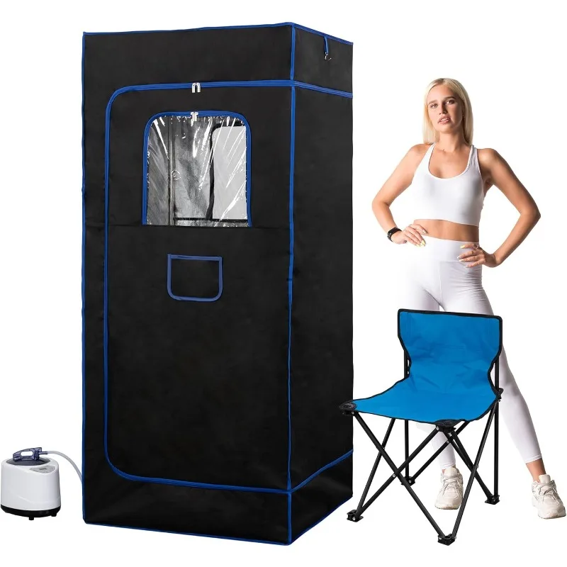 Portable Steam Sauna, Full Size Portable Sauna for Home, Sauna Tent Sauna Box with 2.6L Steamer, Remote Control, Folding Chair