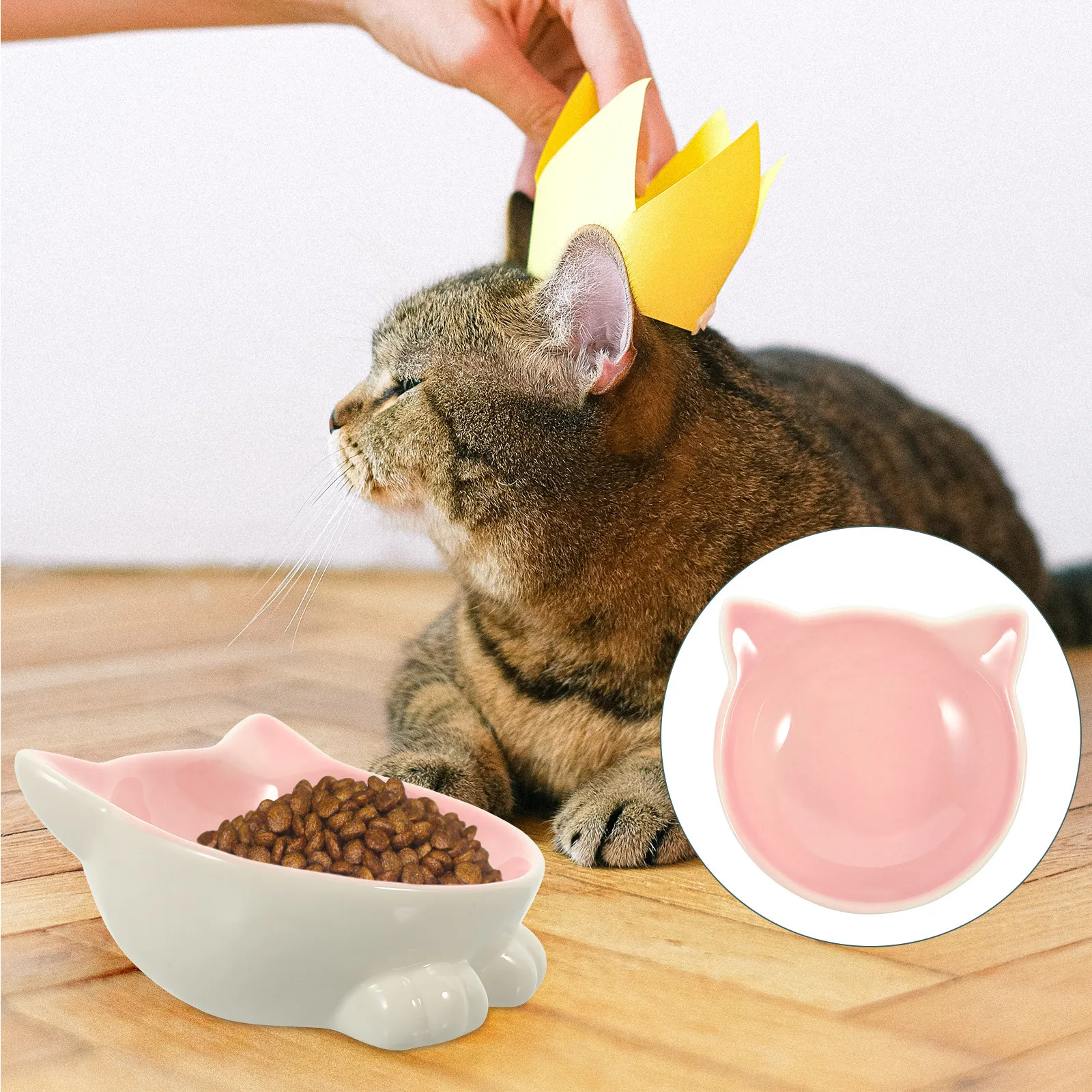 

JUMPLAWN Cat Ear Ceramic Bowl Pet Feeder Food Dish Indoor Feeding Tool for Cats