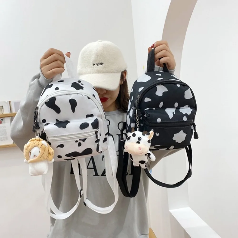 

Fashion Cute Cow Spot Women's Bags Canvas Multi-Function Travel Bag Adjustable Strap Mini Backpack Women