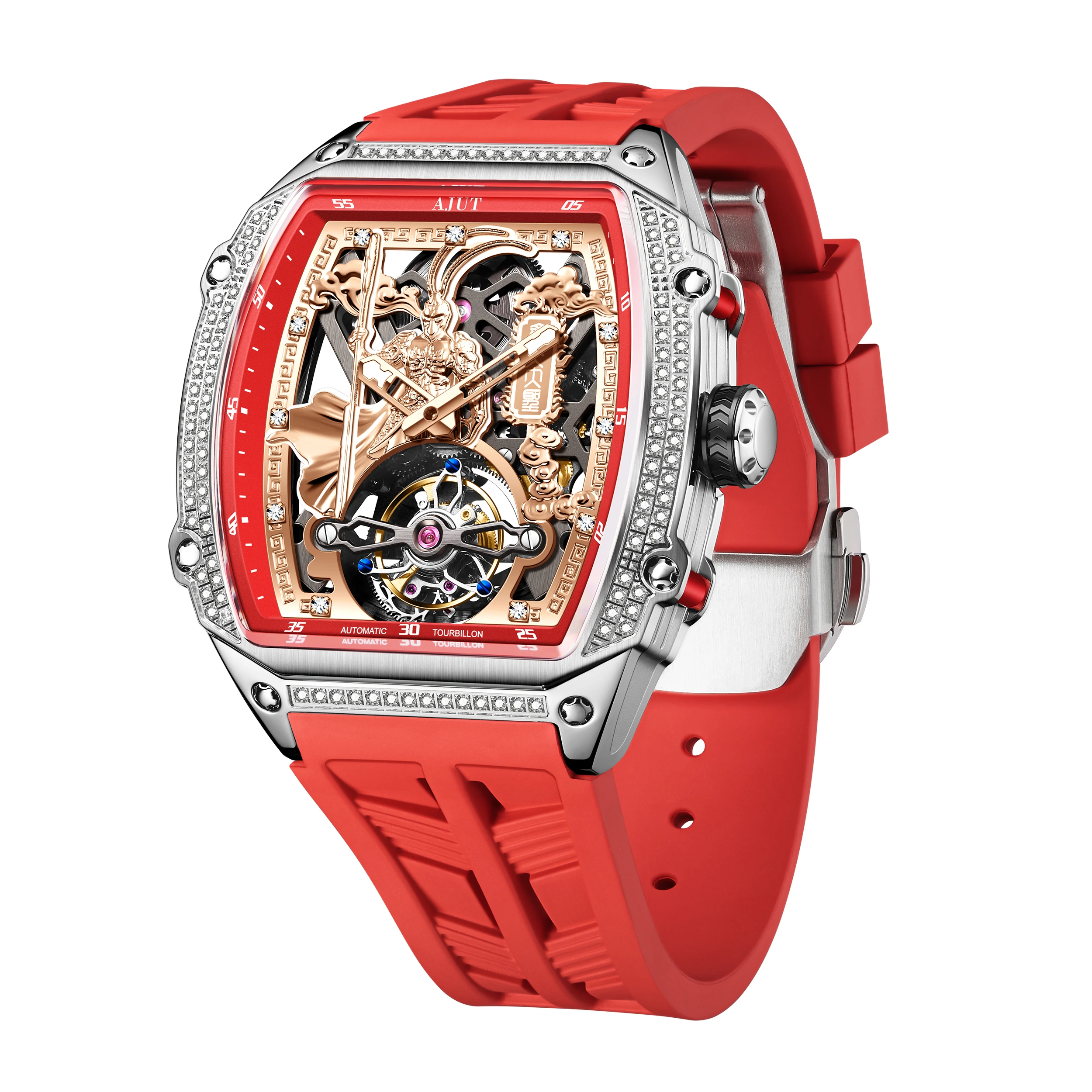 AJUT 0566 Automatic Tourbillon Mechanical 316L Stainless Steel Watch For Man Monkey Sun Wukong Tourbillon Movement Men's Watch