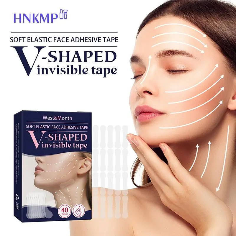 Pegatinas invisibles transpirables para la cara, cinta adhesiva de estiramiento de la barbilla, impermeable, línea Facial en forma de V, flacidez de arrugas, 40 piezas