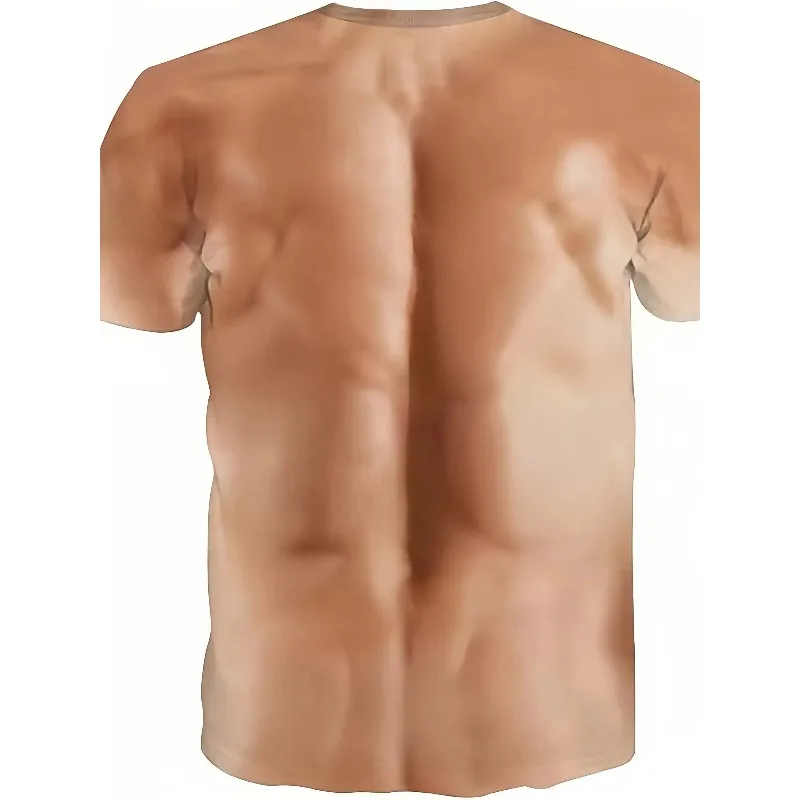Rose Tattoo Muscle Print Short Sleeved Shirt, Realistic Abdominal Texture, Full Details of Red Rose and Tribal Totem Tattoos