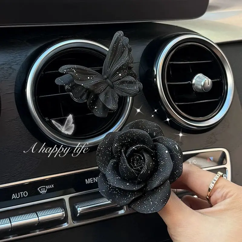 

Black Car Air Conditioning Rose Aromatherapy Decorative Butterfly Car Accessories Ornaments Car Decor Automotive Accessories