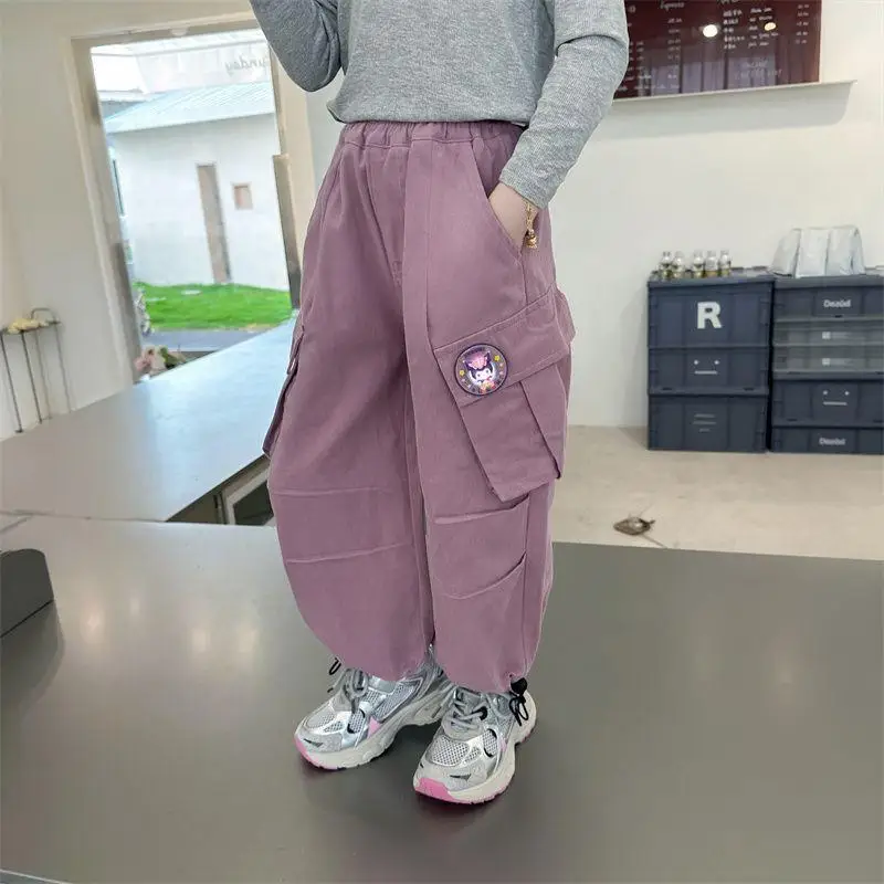 Sanrio Kuromi Girl Overalls Casual Pants Big Pocket Loose Sanrios Anime Student Kawaii Cartoon Fashion Long Pants Spring Autumn