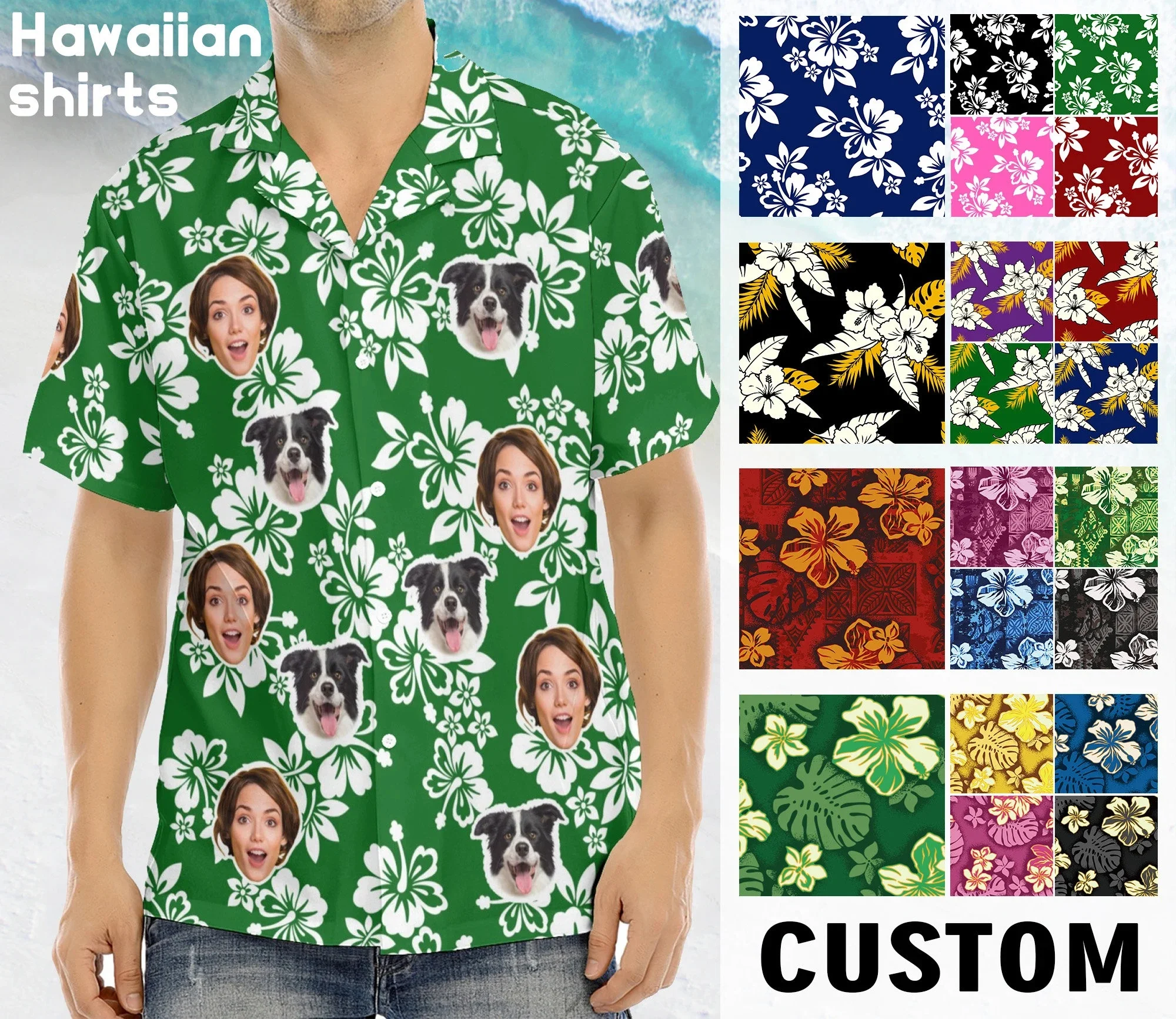 1PC Custom Men Hawaiian Shirts with Face Personalized Logo Hawaii Shirt Photo Hawaiian Shirt for Men Beach lovers  Party Shirt