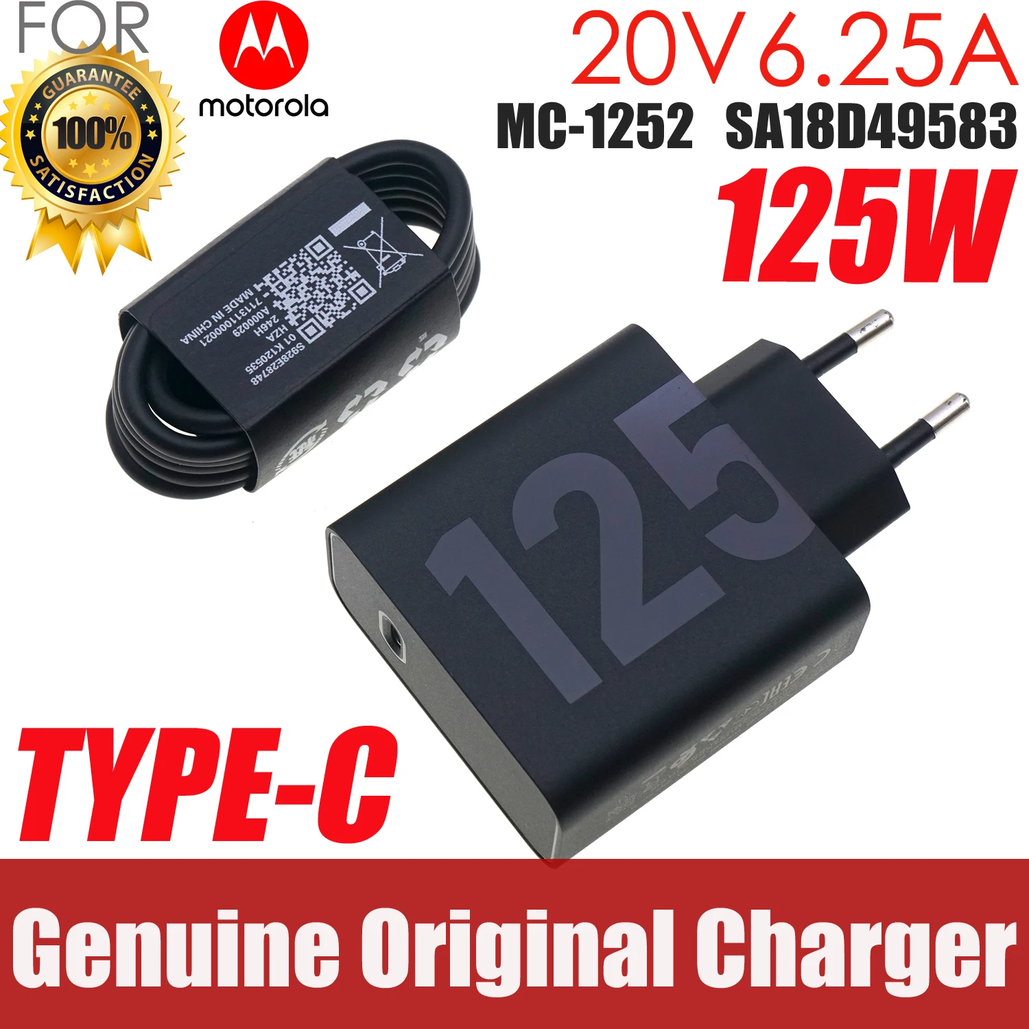 

original 125W 5V-20V 6.25A Turbo GAN Charger For Motorola lenovo huawei Fast Charging Wall Power Adapter USB C Type C MC1252