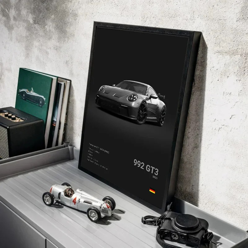 Black and White German Luxury Sports Car Posters Wall Art 911 GT3 RS Turbo Canvas Painting Pictures For Garage Living Room Decor