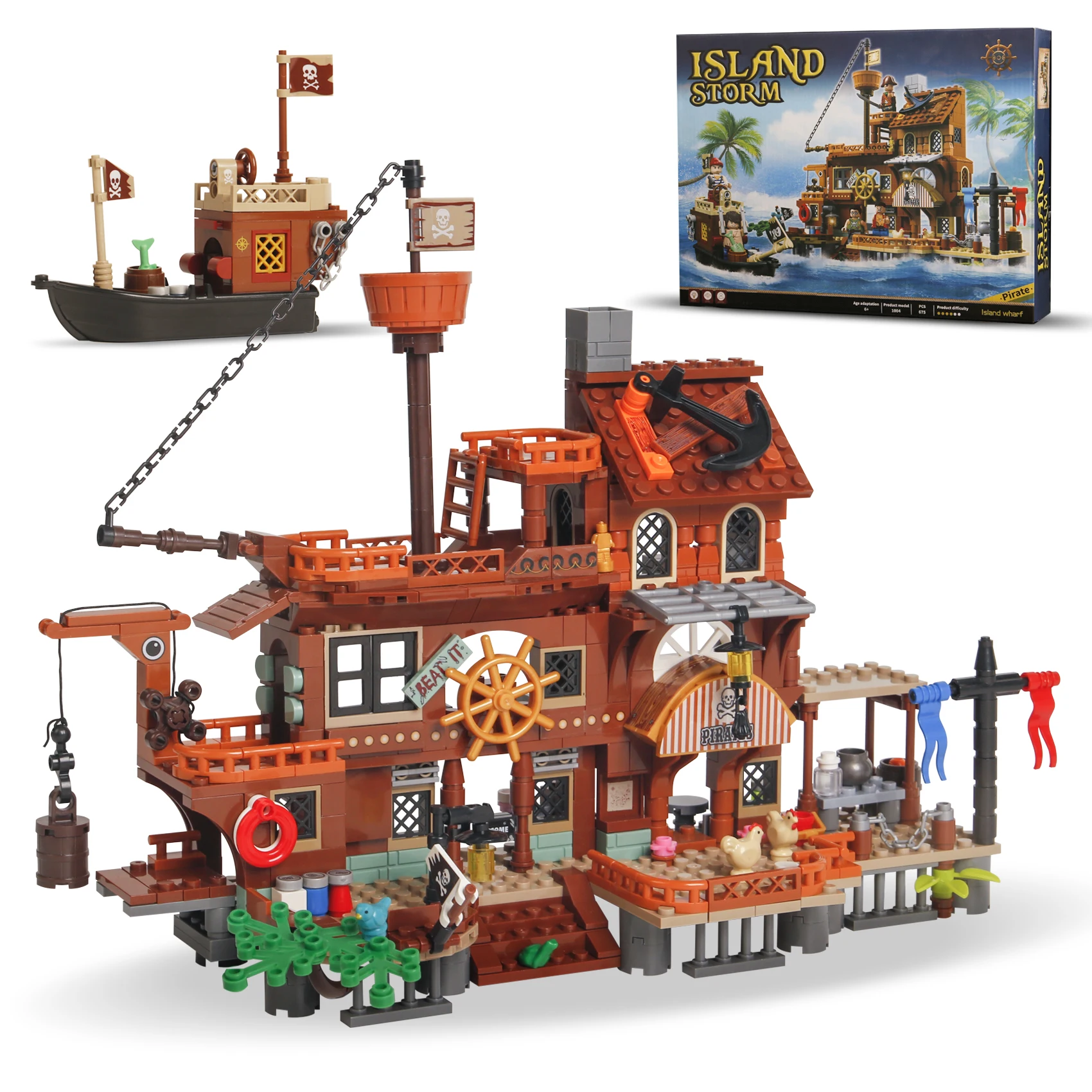 

675PCS Creative Medieval Pirate's Island House Port and Pirate Ship Building Blocks Assemble Bricks Toys Gift For Children Kids