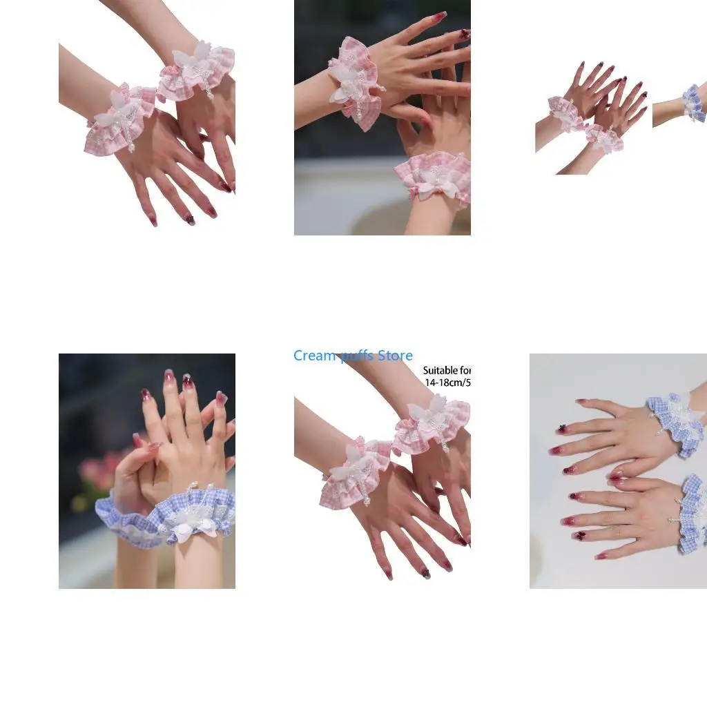 50LE 2000S Ruffle Arm Sleeves Ruffle Wrist Cuffs With Lace Edging And Bowknot Design for Women Teens Girl Anime Costume Props