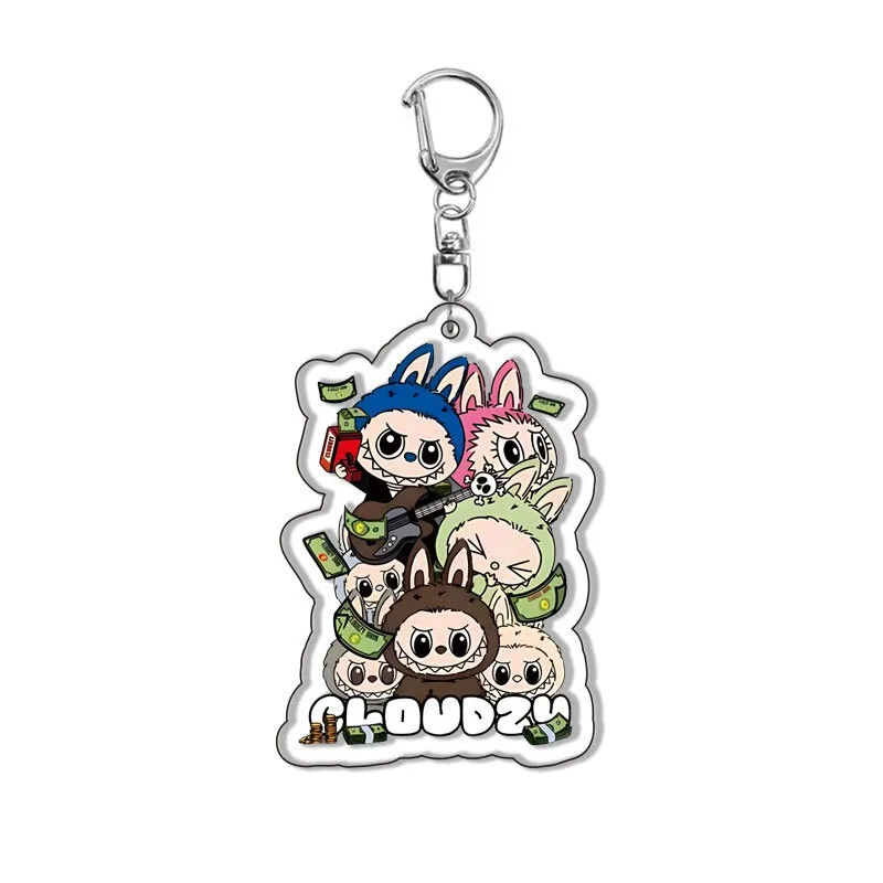 Labubu Cute Transparent Acrylic Keychain Backpack Pendant Around Popular Anime Comic Exhibition Gifts Anime Keychain Collection