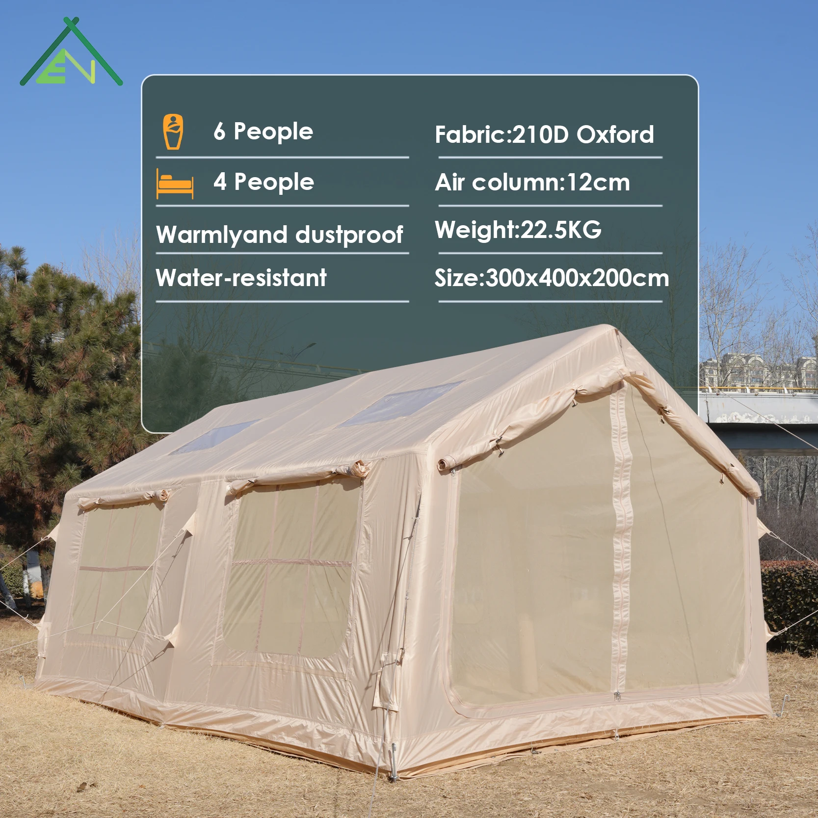 

Extra High Air Tent 12 3-4 Person Large Space Waterproof Four-season Triple Layer Two Bedrooms Family Camping Quick Setup