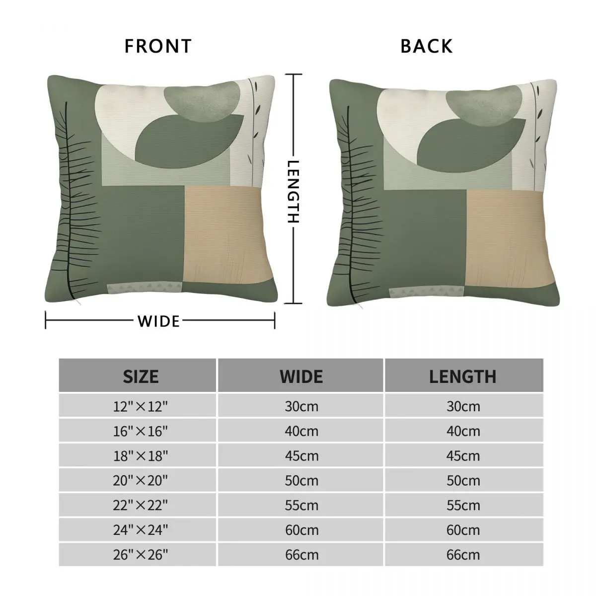 Japandi Sage Green Abstract Square Pillowcase Polyester Linen Velvet Printed Zip Decorative Throw Pillow Case Sofa Cushion Cover
