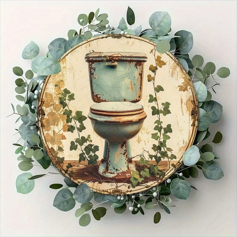 1PC Antique Toilet Wooden Disc 2D Flat Round Bathroom Home Dining Room Restaurant Company - Interesting Vintage Touch Hotel Bar
