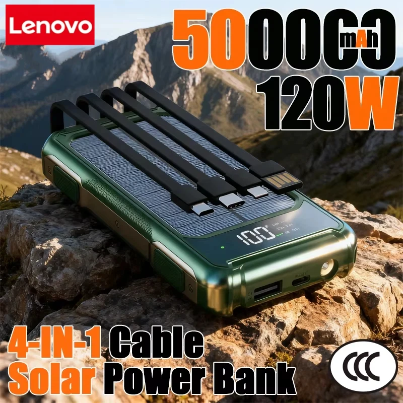 

Lenovo 200000mAh Solar Power Bank Large Capacity 4-in-1 Built in Cables Intelligent Digital Display Power Supply For IPhone