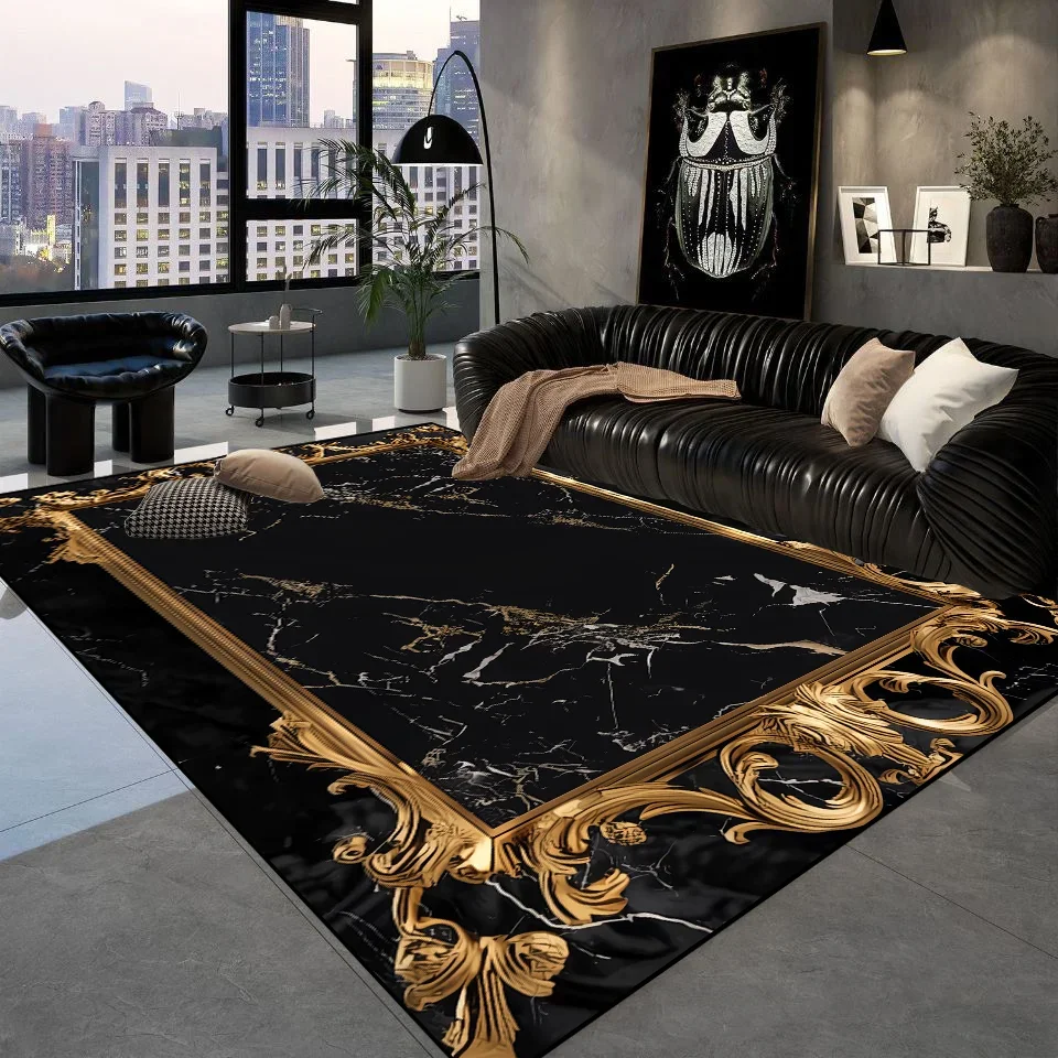 Luxury Black Golden Carpets Retro European Living Room Carpet Hotel Hall Sofa Area Floor Mat Hallway Room Doorway Large Rugs