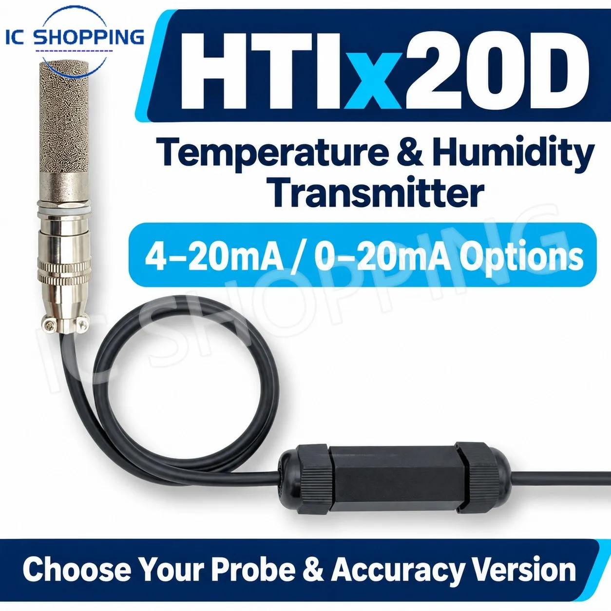 HTIx20D Temperature Humidity Transmitter 4-20mA 0-20mA Probe SHT30 SHTC3 SHT31 SHT35 Analog Current Output Sensor