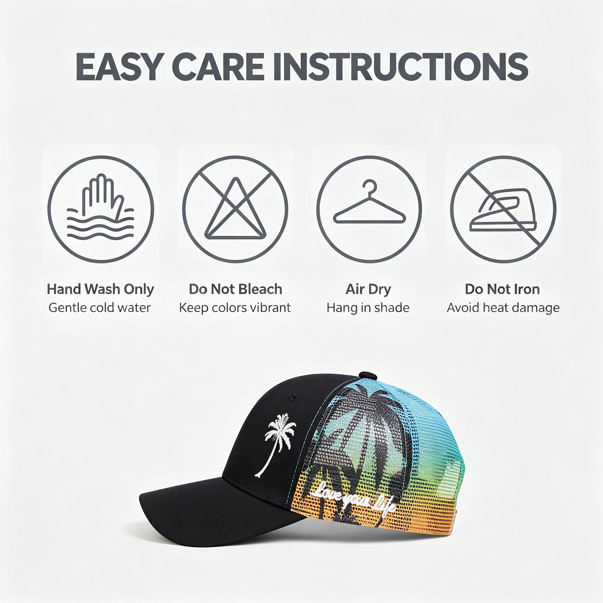 Trucker Coole Designs Atmungsaktive Kokosnussbaum-Stickerei Baseball Outdoor Schatten Sonnenschutz Mesh Cap Herren- und Damen-Sonnenhut – Detail 7