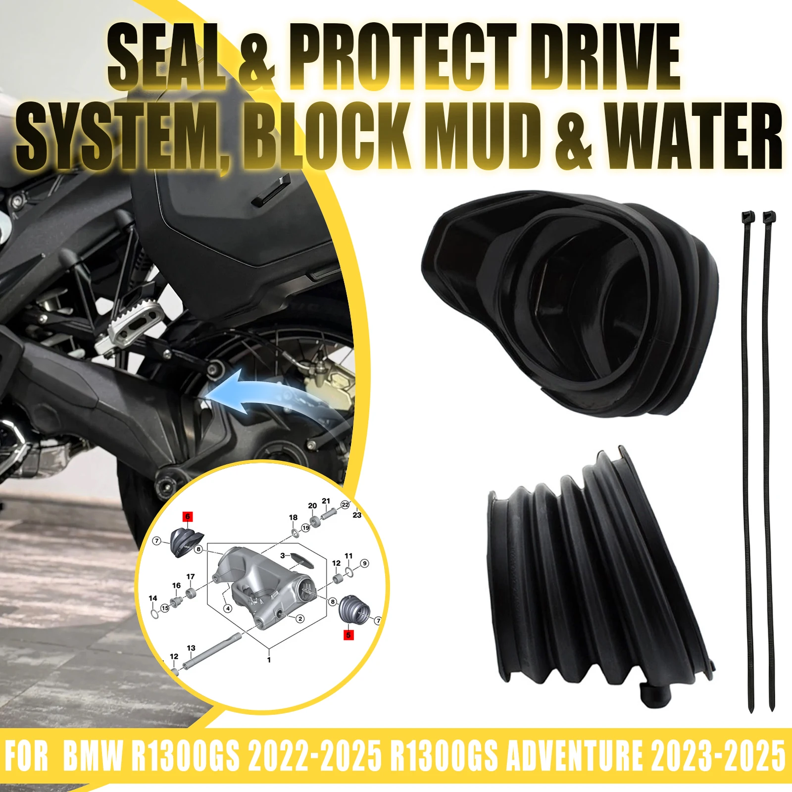 Motorcycle Transmission Shaft Rubber Sleeve Boot Drive Rubber Cover For BMW R1300GS 2022-2025 R1300GS Adventure 2023-2025